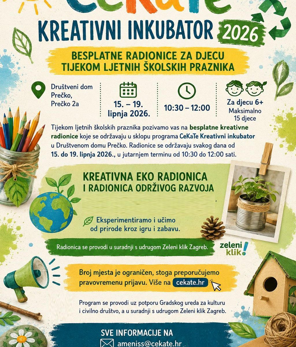 CeKaTe Kreativni inkubator 2026 – Besplatne eko radionice za djecu tijekom ljetnih praznika