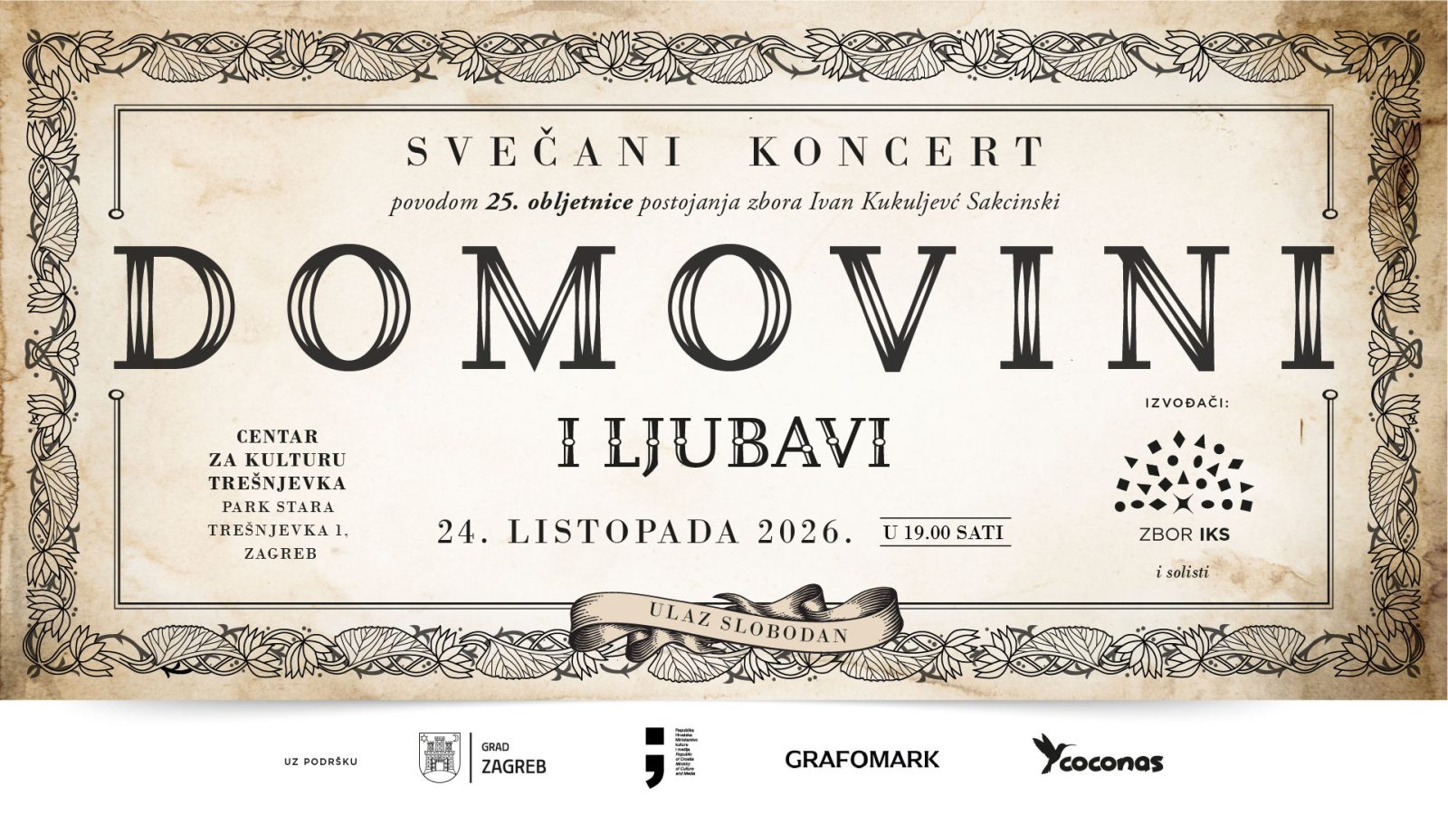 Domovini i ljubavi – svečani koncert povodom 25 godina zbora „Ivan Kukuljević Sakcinski“